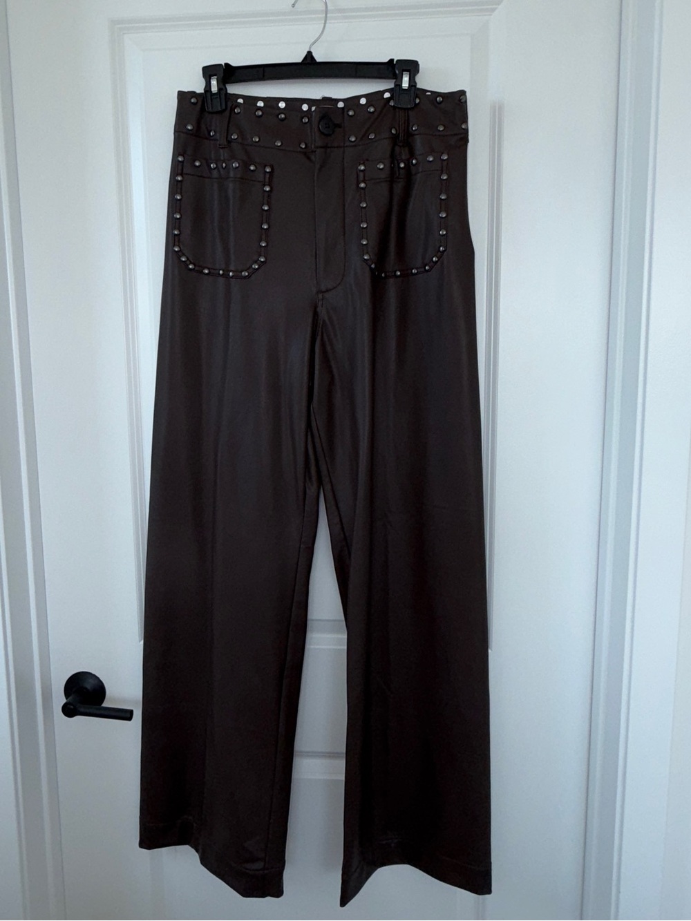 Anthropologie NWT Colette Full-Length Faux Leather Studded Pants by Maeve - Picture 3 of 12